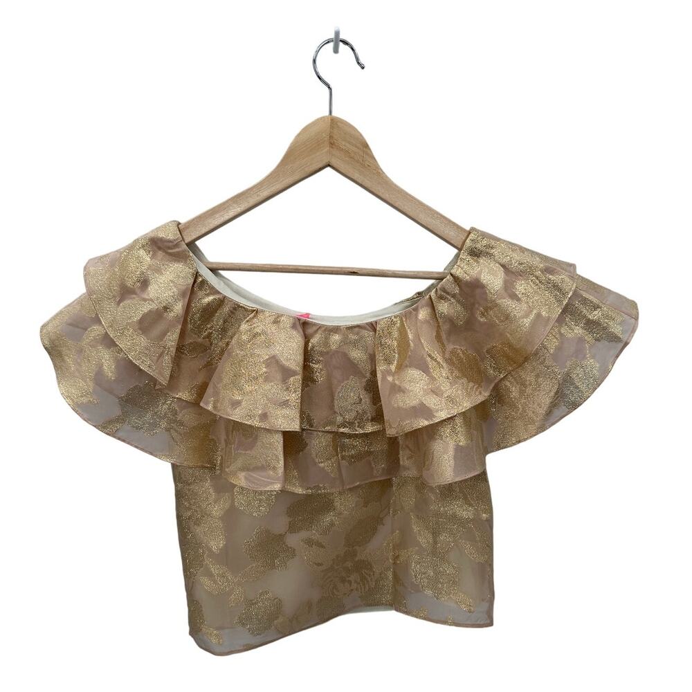 LILLY PULTIZER NWT Trixie One Shoulder Gold Organza Brocade Blouse // XS - Picture 12 of 12